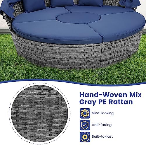COSTWAY patio daybed set with retractable canopy and wicker furniture